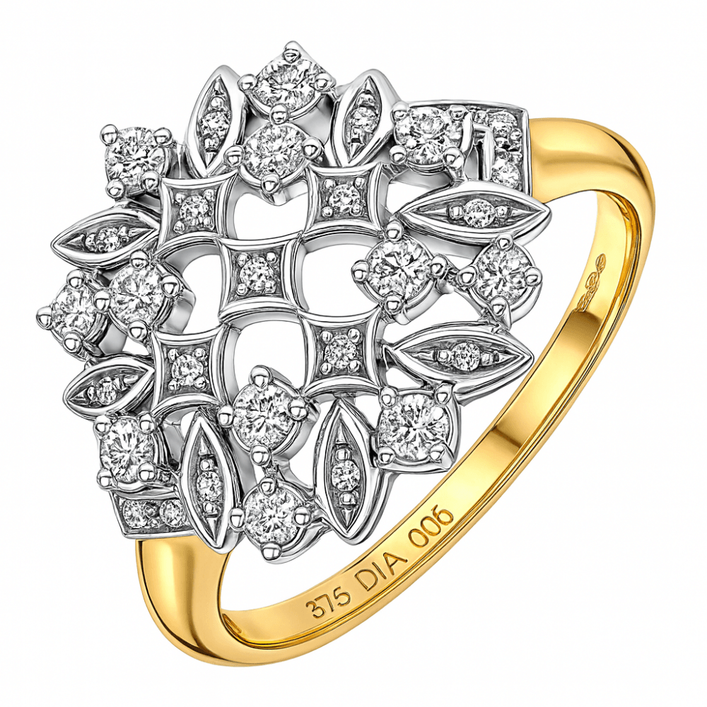9ct Gold Natural Diamond Cocktail Cluster Ring