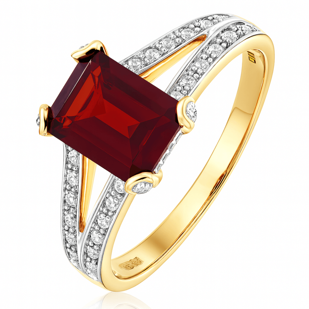 Garnet and Diamond Solitaire Ring 9ct Yellow Gold | Prime Jewellery