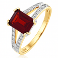 Garnet and Diamond Solitaire Ring 9ct Yellow Gold | Prime Jewellery