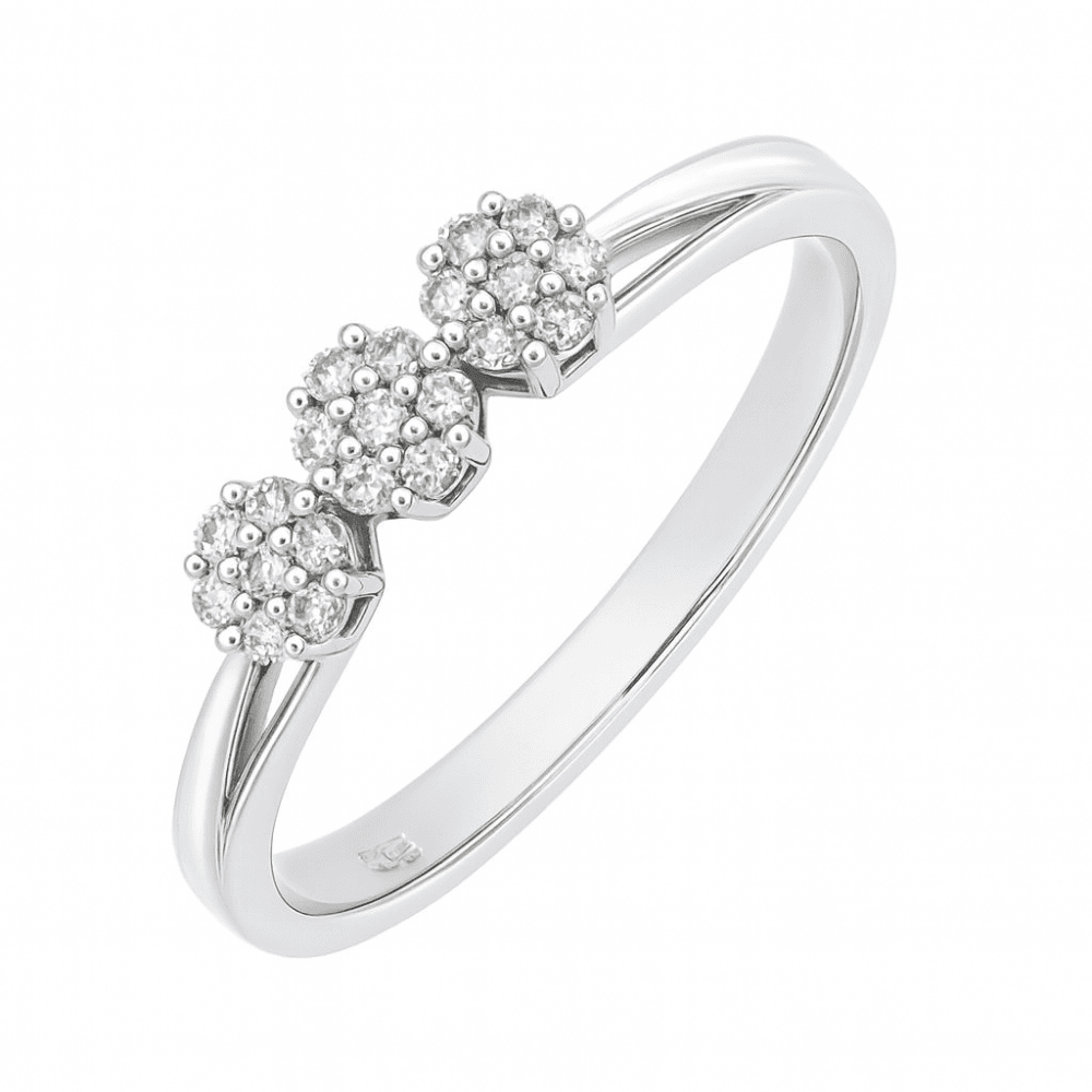 9ct White Gold 0.10 Carat Natural Diamond Trilogy Ring