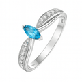 Ladies 9ct White Gold 0.03ct Diamond and Marquise Blue Topaz Ring