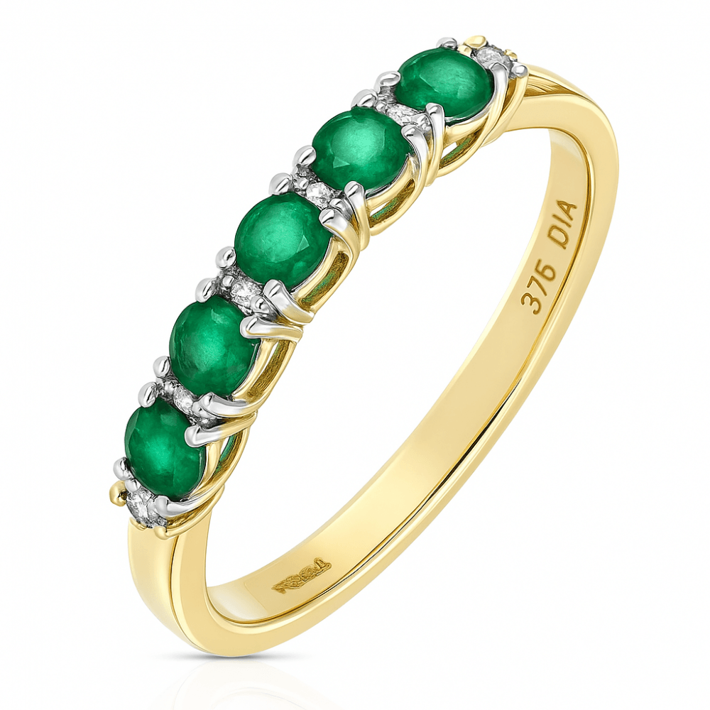 9ct Yellow Gold 0.63ct  Round Emerald & Diamond Eternity Ring