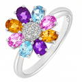 9ct White Gold Ladies 0.03ct Diamond, Citrine, Amethyst, Blue and Pink Topaz Ring