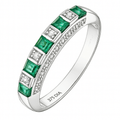 9ct White Gold 0.45ct Square Emerald  & 0.10ct Diamond Eternity Ring