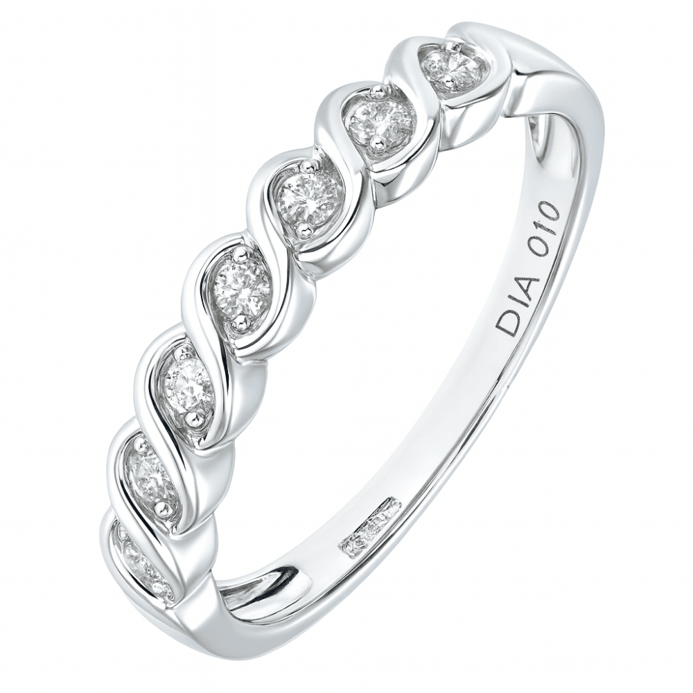9ct White Gold 0.10 Carat Natural Diamond Spiral Eternity Ring