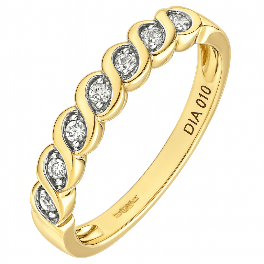9ct Gold 0.10 Carat Natural Diamond Spiral Eternity Ring