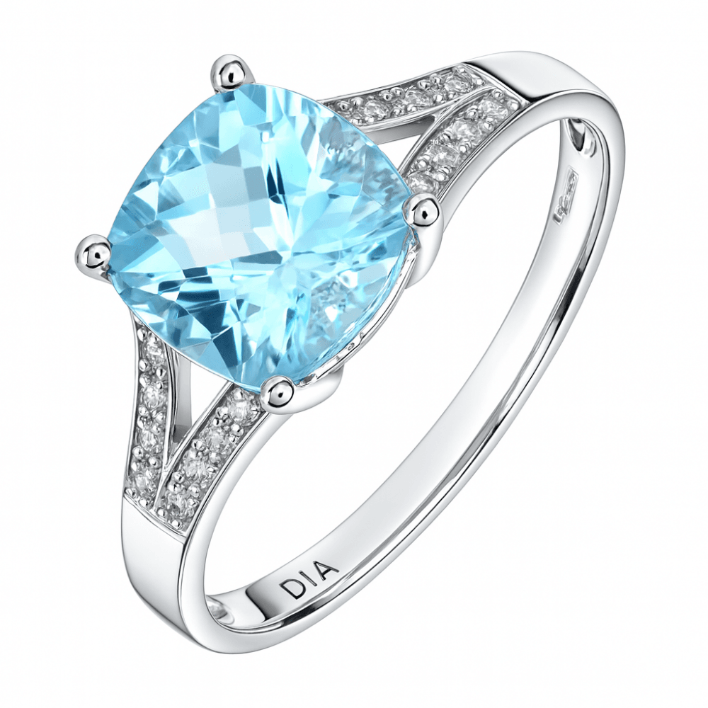Sky Blue Topaz Cushion Engagement Ring 9ct White Gold | Prime Jewellery