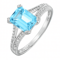 9ct White Gold 2 Carat Sky Blue Topaz Octagon and Dimaond Split Shank Engagement Ring