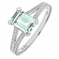 9ct White Gold 1.52ct Emerald Cut Green Amethyst and Diamond Shoulders Ring