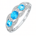 Sky Blue Topaz and Diamond Trilogy Ring 9ct White Gold | Prime Jewellery
