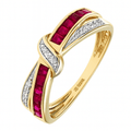 9ct Yellow Gold Ruby And 0.025ct Diamond Bow Ring