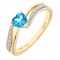 Ladies 9ct Yellow Gold 0.05ct Diamond and Heart Blue Topaz Ring