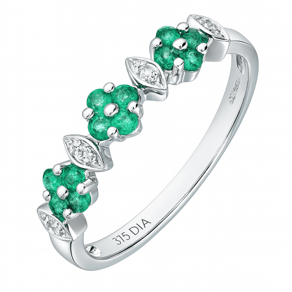 Ladies 9ct White Gold 0.02ct Diamond And Emerald Eternity Ring