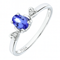 9ct White Gold Tanzanite Ring With 0.01ct Diamond Set Heart Shoulders