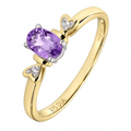 9ct Yellow Gold Amethyst Ring With 0.01ct Diamond Set Heart Shoulders