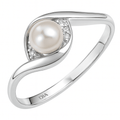 9ct White Gold 0.02ct Diamond And Cultured Pearl Crossover Ring
