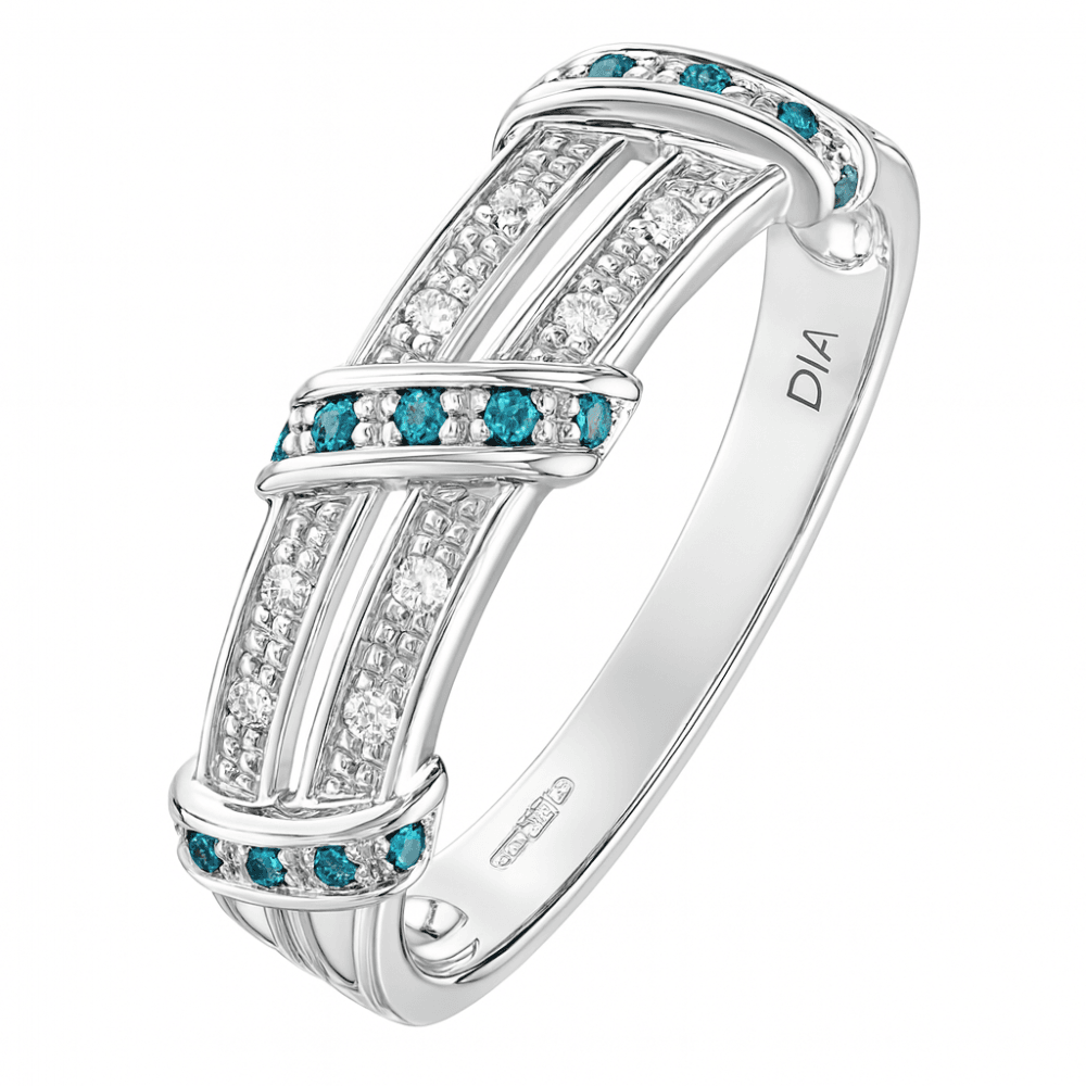 9ct White Gold 0.10 Carat Blue and White Diamond Crossover Eternity Ring