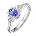 9ct White Gold Oval Tanzanite Ring, 0.05ct Diamond Shoulders