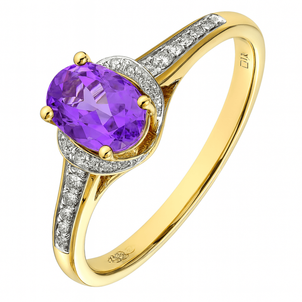 9ct Yellow Gold Amythyst and Diamond Ring