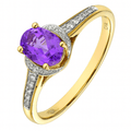 9ct Yellow Gold Amythyst and Diamond Ring