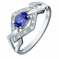 9ct White Gold Tanzanite and Pave Set 0.05ct Diamond Link Ring