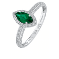 9ct White Gold 0.85ct Created Marquise Emerald and Diamond Halo Ring