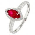 9ct White Gold Created Ruby And 0.05ct Diamond Marquise Cluster Ring