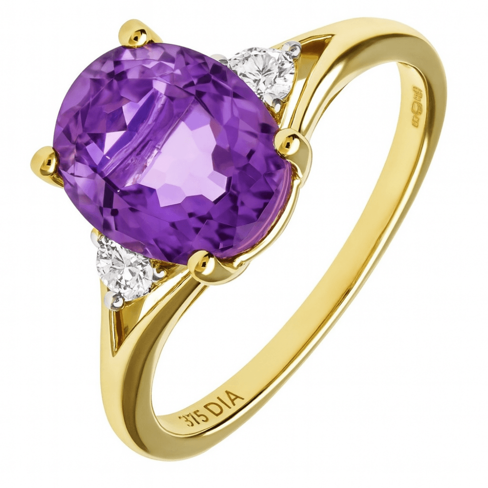 Oval Amethyst and Diamond Ring 9ct Yellow Gold | Prime Jewellery
