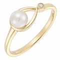 9ct Yellow Gold 0.01ct Diamond And Cultured Pearl Teardrop Ring