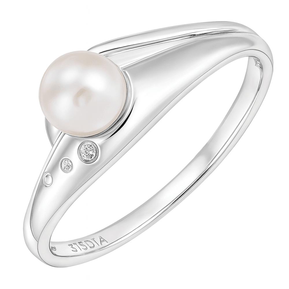 9ct White Gold 0.01ct Diamond And Cultured Pearl Ring