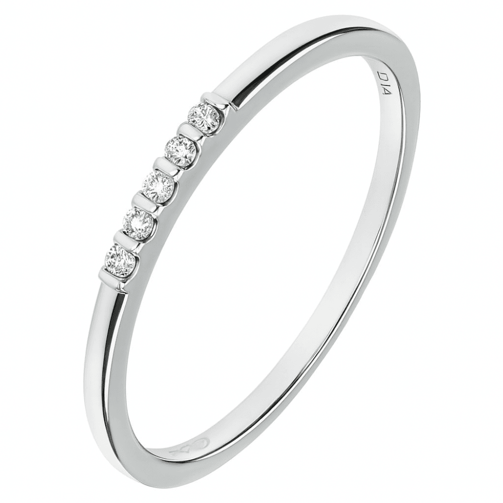 9ct White Gold 5 Stone Natural Diamond Wedding Band Ring
