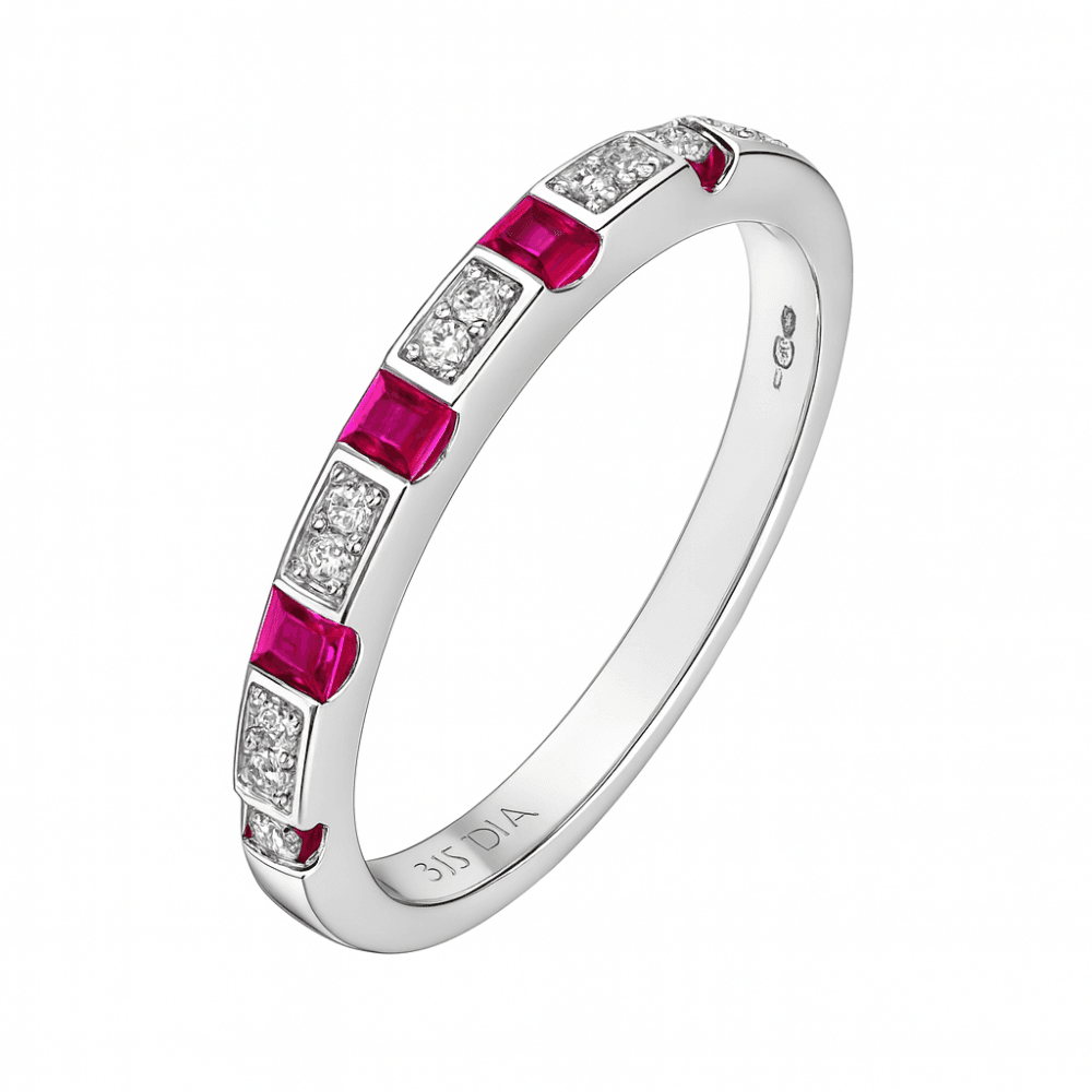 Ladies 9ct White Gold 0.10ct Diamond And Ruby Eternity Ring