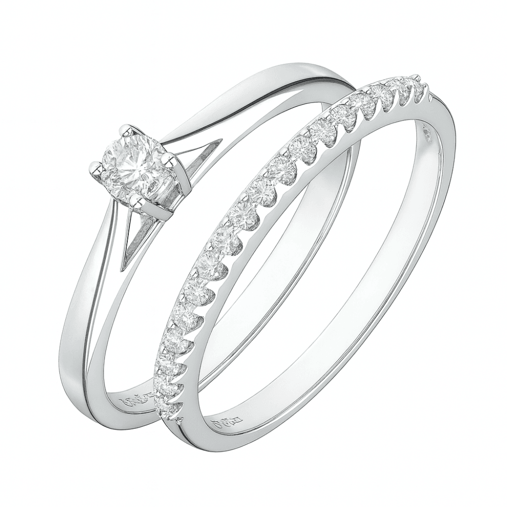 9ct White Gold 0.33 Carat Natural Diamond Solitaire and Band Bridal Ring Set