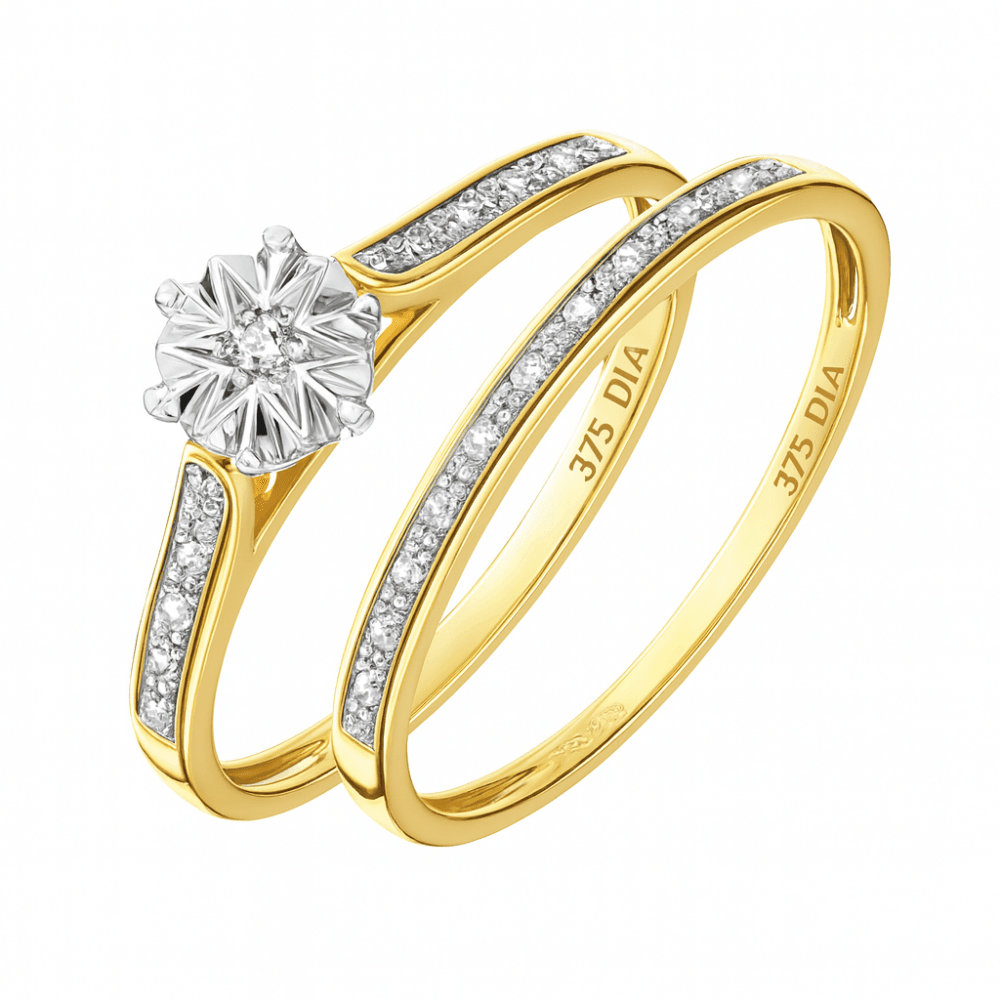 Diamond Solitaire Bridal Ring Set 9ct Gold | Prime Jewellery