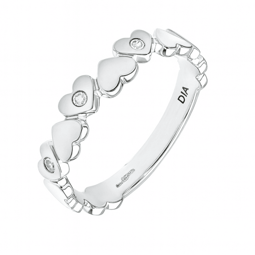 9ct White Gold Natural Diamond Hearts Band Ring