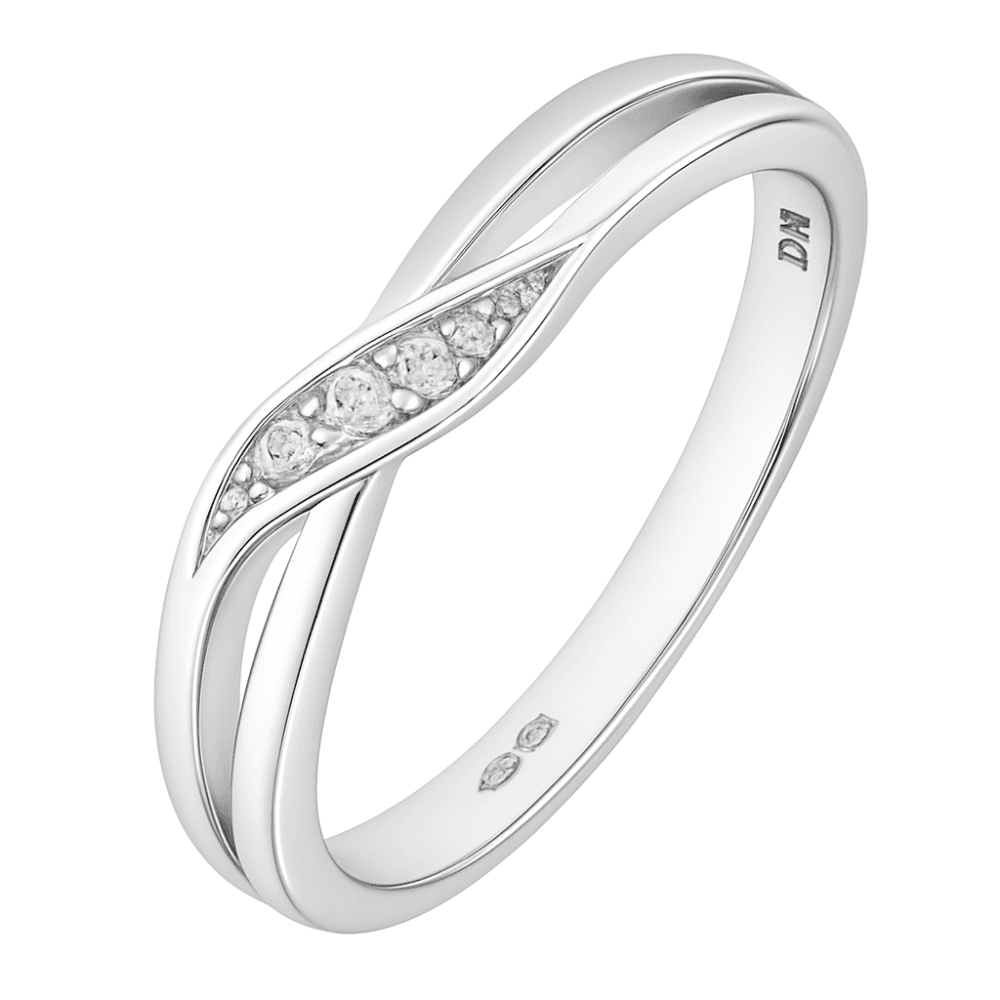 9ct White Gold Natural Diamond Crossover Ring