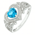Ladies 9ct White Gold 0.10ct Diamond and Heart Blue Topaz Ring