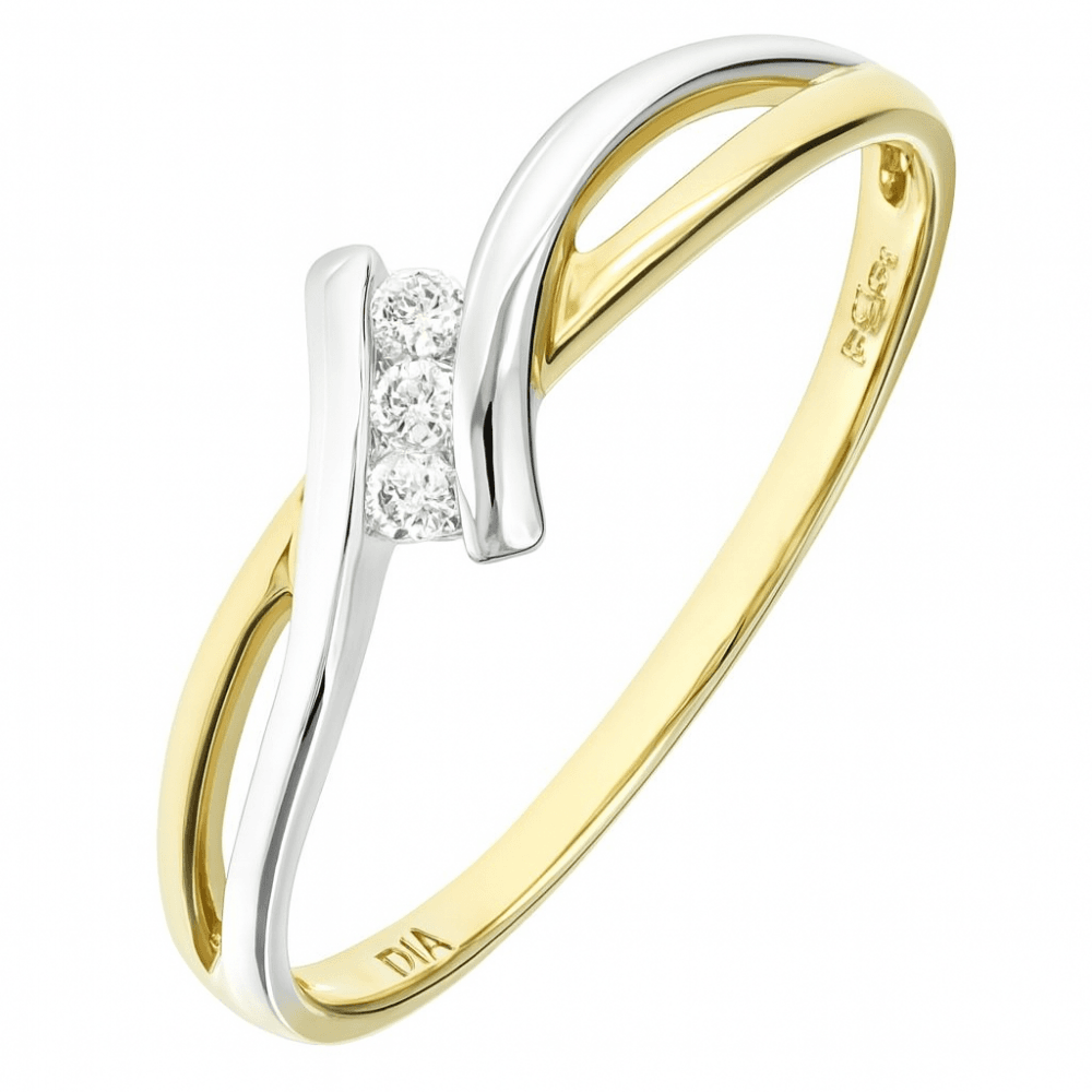 9ct Yellow and White Gold Natural Diamond Trilogy Bypass Ring