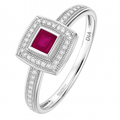Ladies 9ct White Gold 0.02ct Diamond and Ruby Cluster Ring