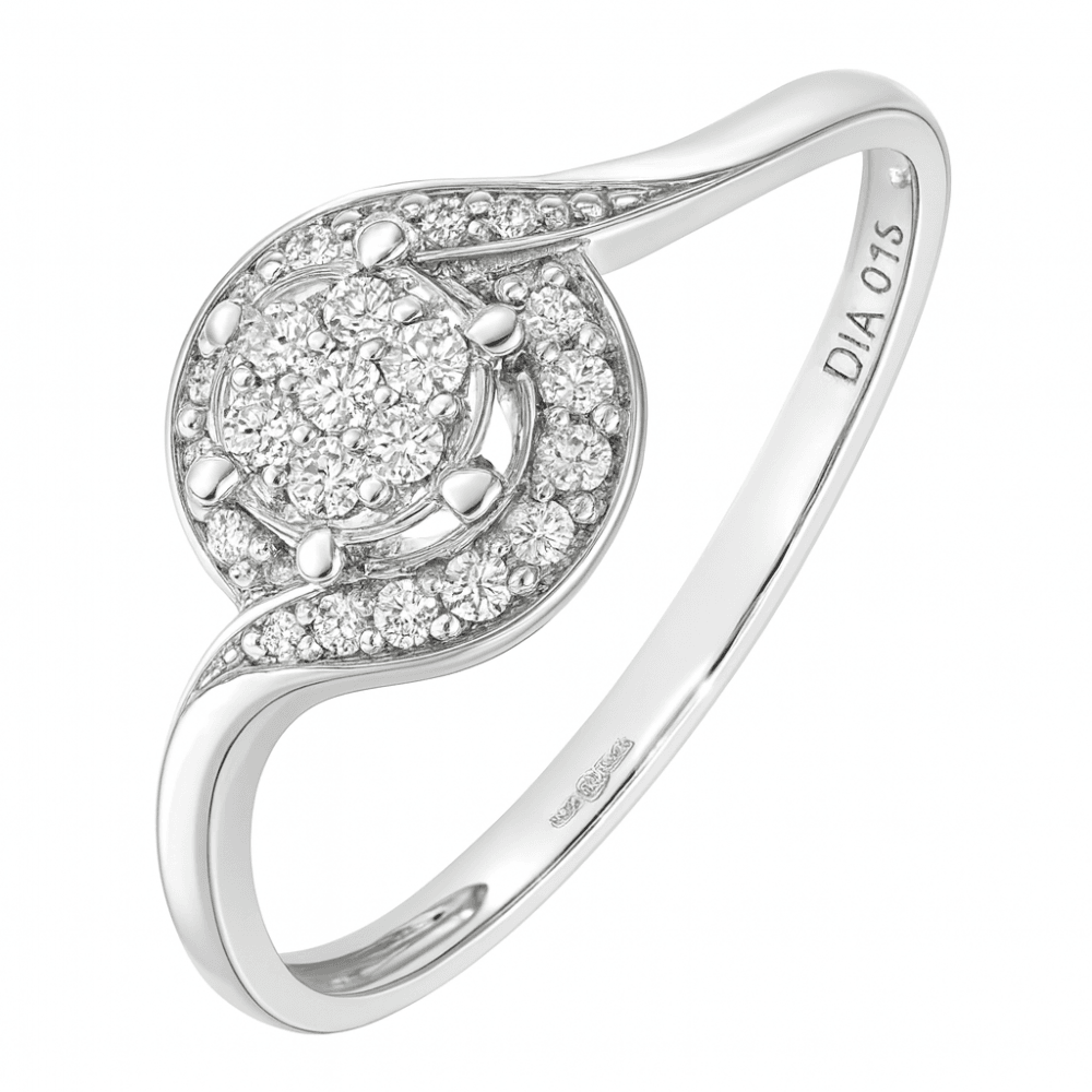 9ct White Gold 0.15 Carat Natural Diamond Cluster Bypass Ring