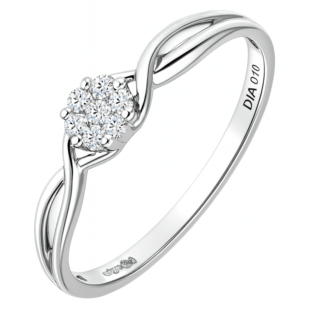 9ct White Gold 0.10 Carat Natural Diamond Engagement Cluster Ring