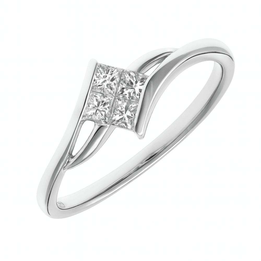 18ct White Gold 0.25 Carat Natural Diamond Invisible Set Bypass Engagement Ring