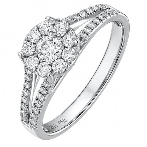 Diamond Cluster Engagement Ring 18ct White Gold | Prime Jewellery