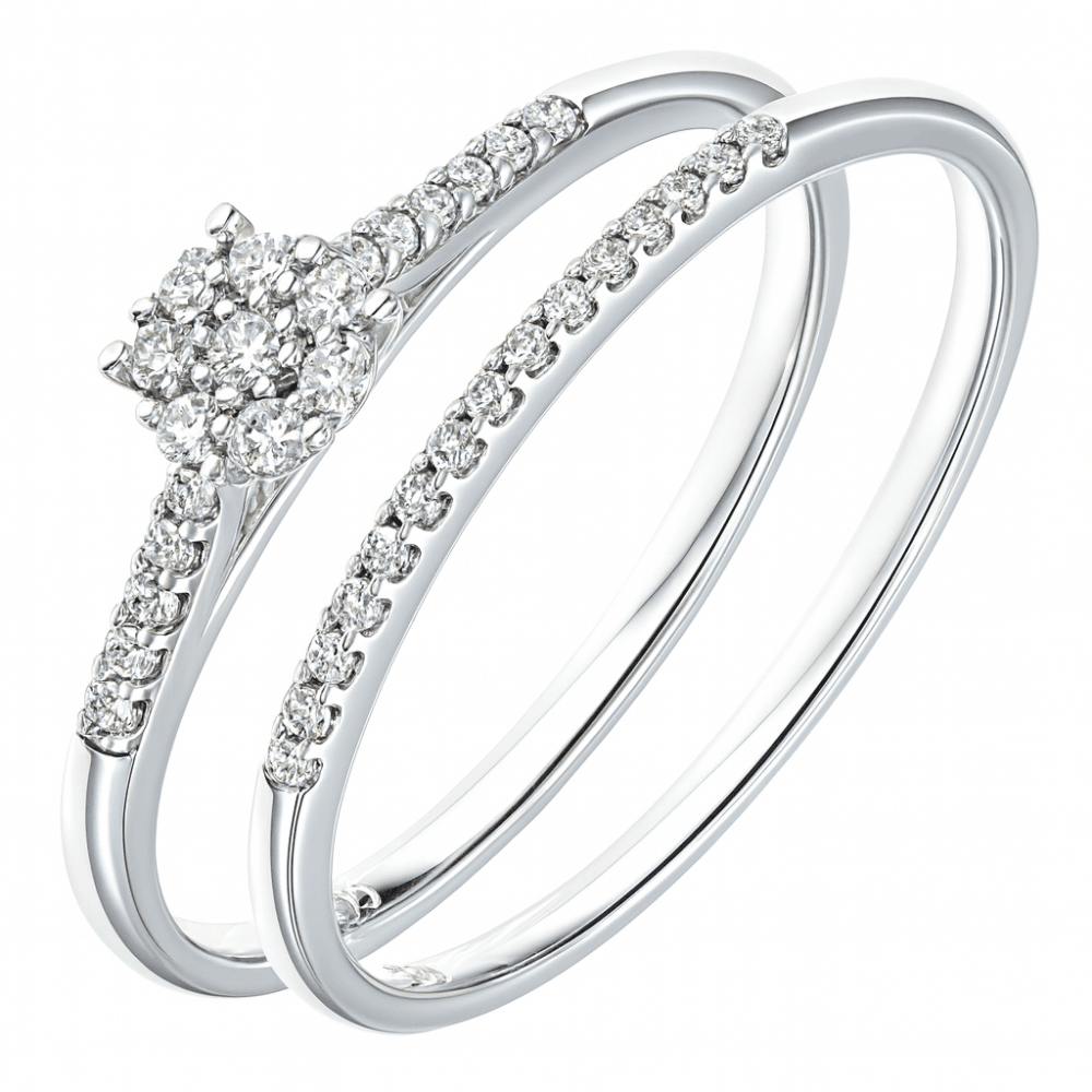 9ct White Gold 0.15 Carat Natural Diamond Classic Bridal Ring Set