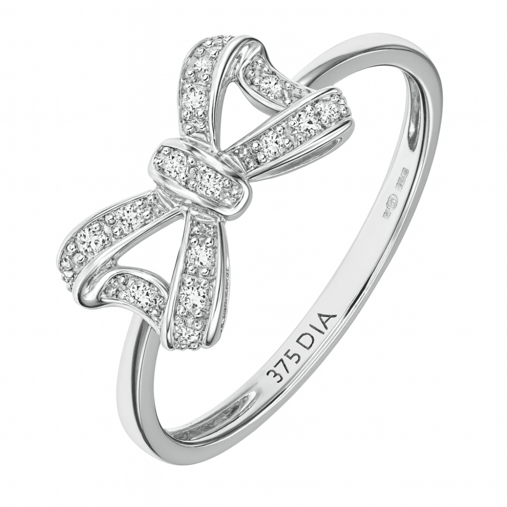 9ct White Gold Natural Diamond Bow Promise Ring