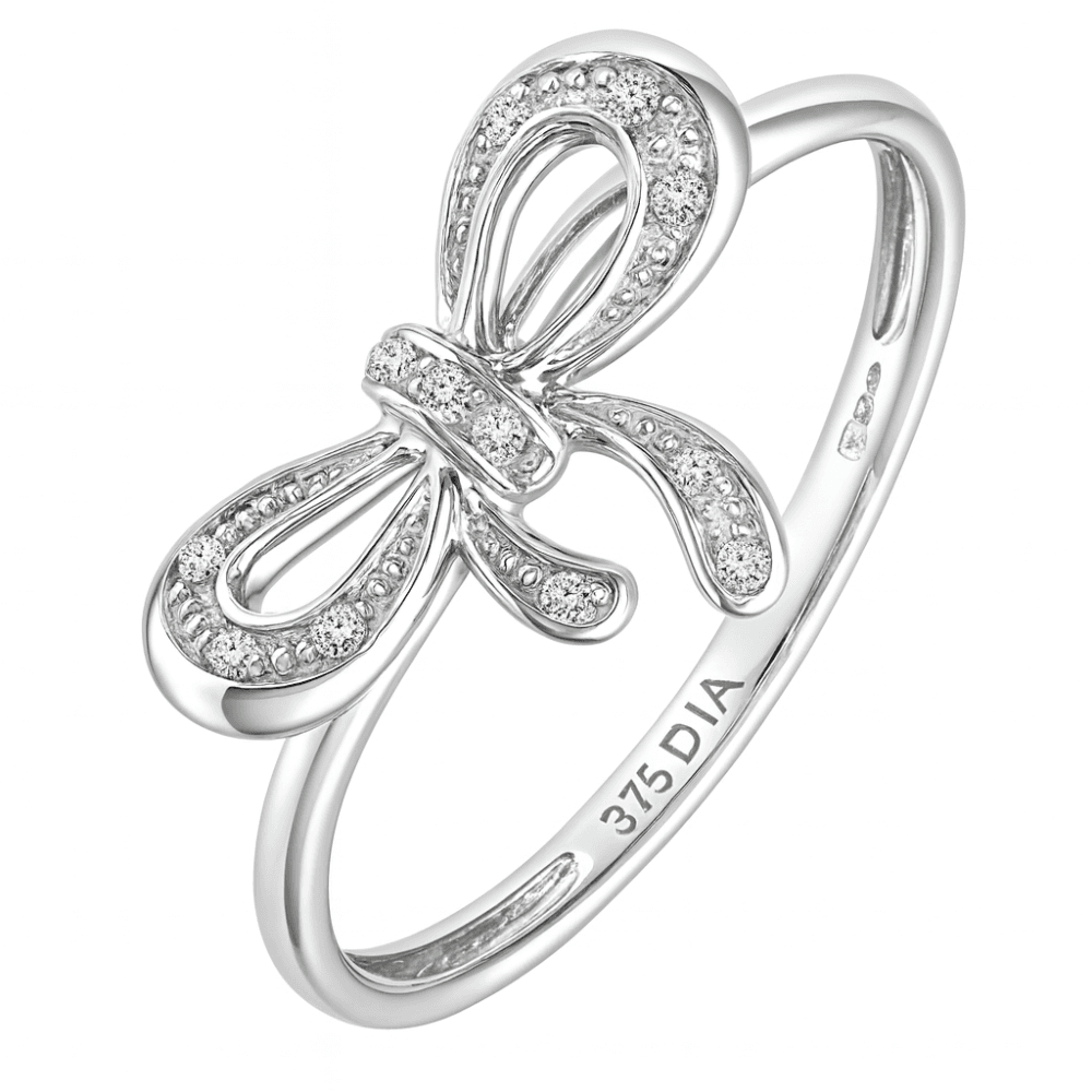 9ct White Gold Natural Diamond Bow Promise Ring