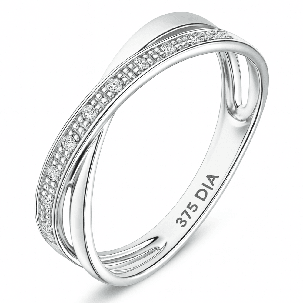 9ct White Gold Natural Diamond Crossover Ring