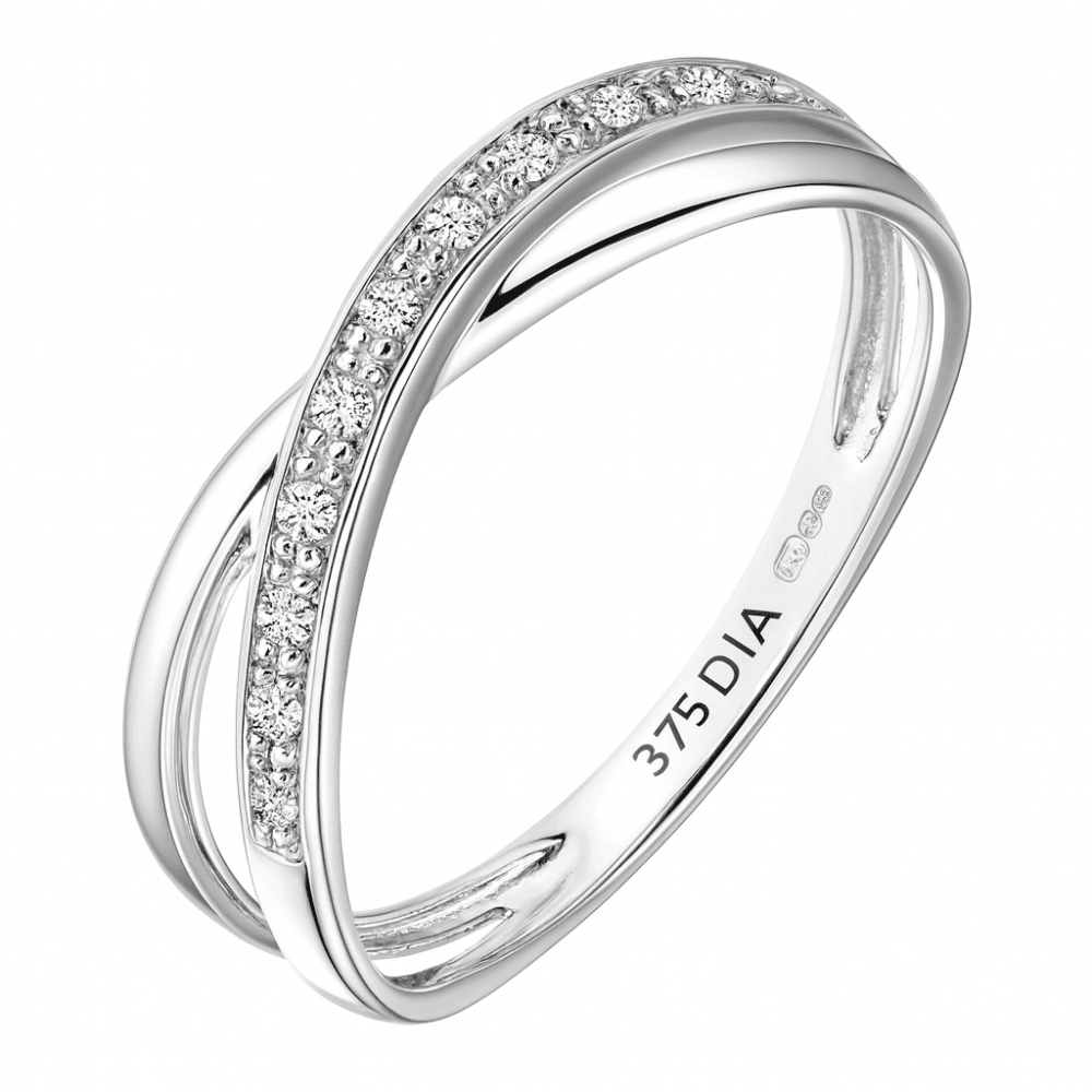 9ct White Gold Natural Diamond Crossover Ring