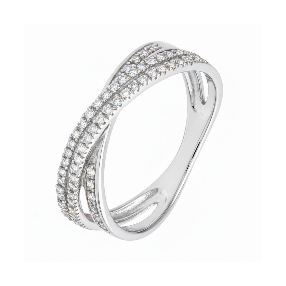 9ct White Gold 0.15 Carat Natural Diamond 3-Row Crossover Ring