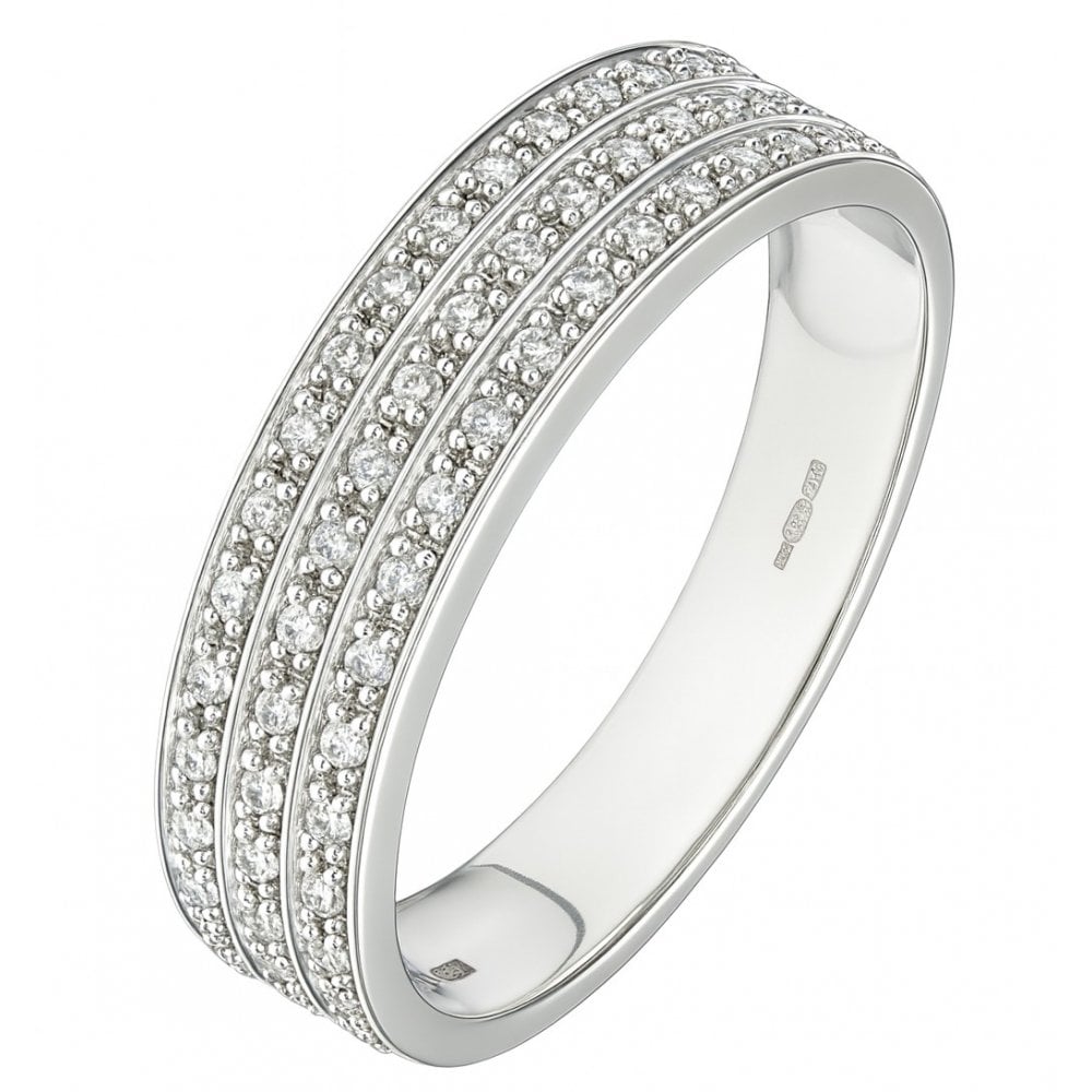9ct White Gold 0.25 Carat Natural Diamond 3-Row Eternity Ring